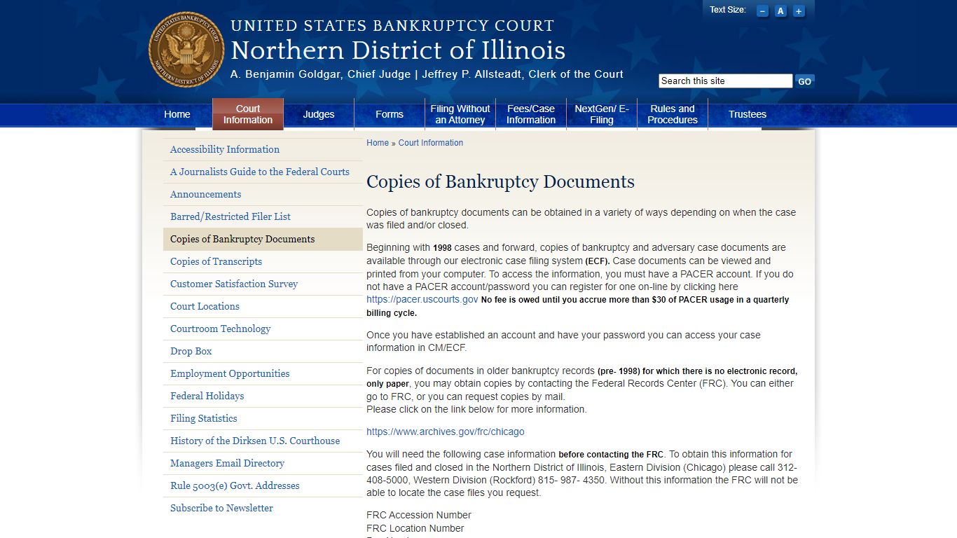Copies of Bankruptcy Documents | Northern District of Illinois | United ...