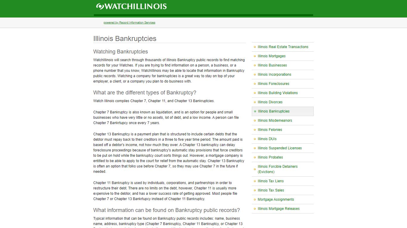Watch Illinois Bankruptcies Public Records - WatchIllinois Dupage ...